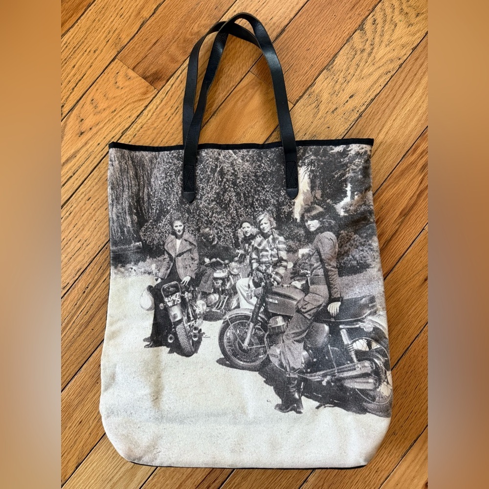 Barbour Racing Riding Biker Motorcycle Shoulder Handbag/Tote Black/White Canvas